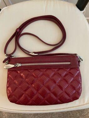 Brighton Quilted Wine Red Crossbody with Front Zip